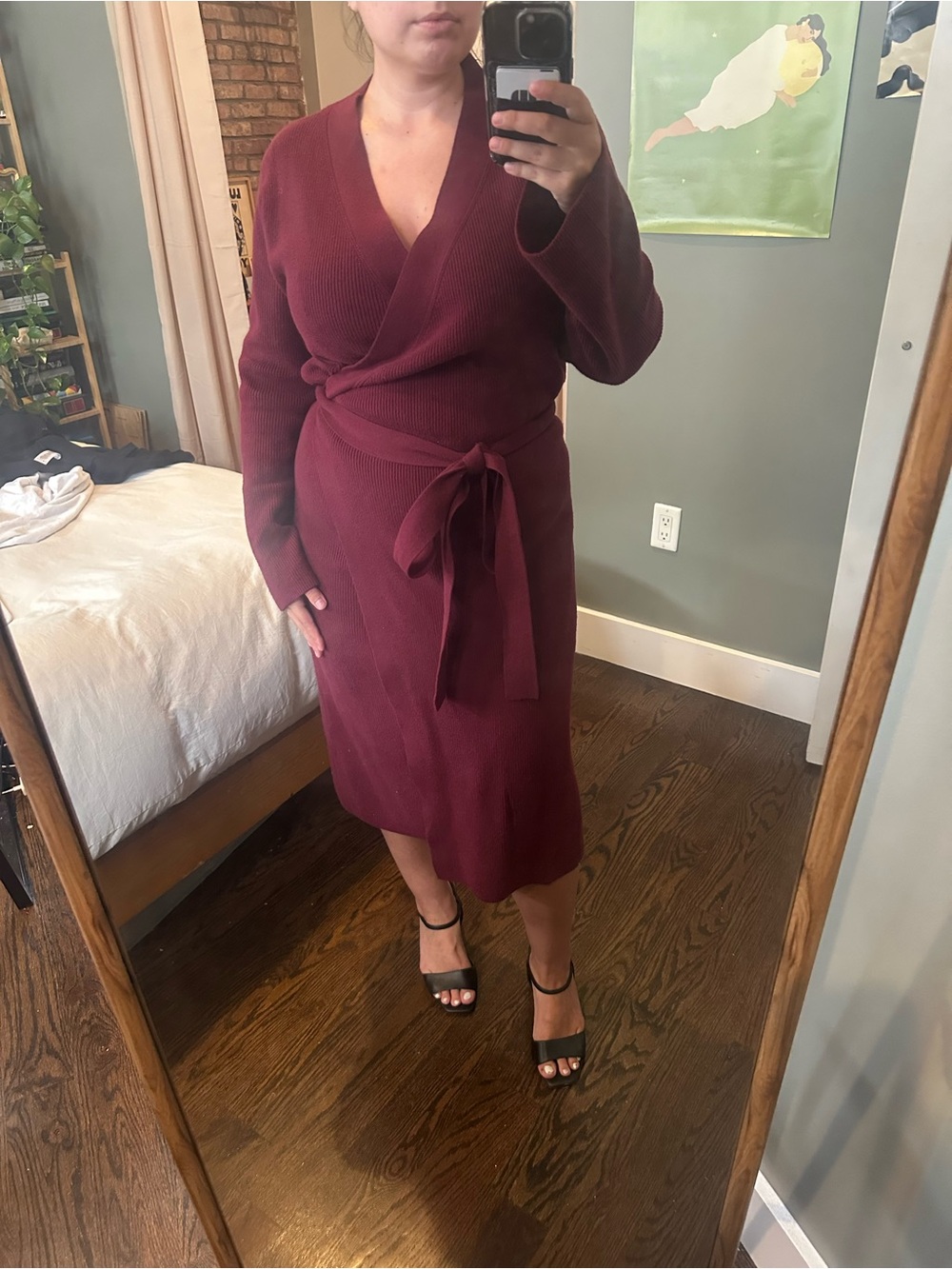 Banana Republic wine sweater wrap dress flare sleeve